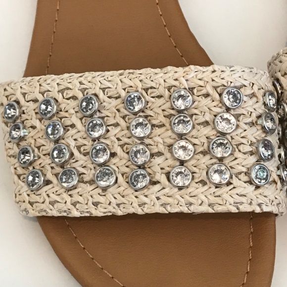 ANDIAMO Sandals Slip On Flats Rhinestone Cream Acaine Women’s Size 7 - Picture 4 of 15